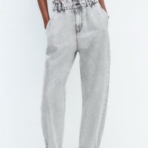 Zara Gray High Rise Paperbag Jeans